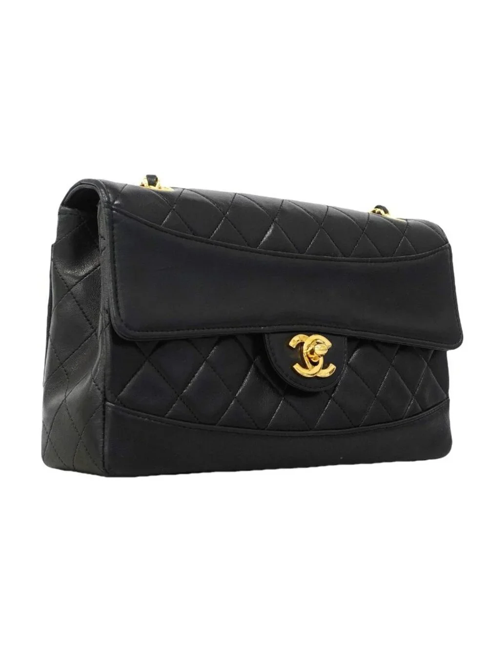 Chanel Shoulder Bag Quilted Lambskin Black Gold